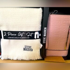 Steve Madden 2 piece gift set. Ivory scarf and pink wallet/wristlet